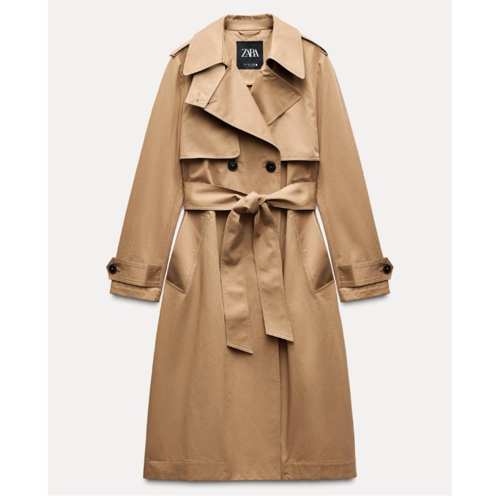 Zara Water Repellent Tan Trench Coat Small